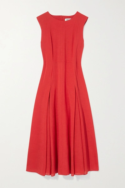 Cefinn Melina Pleated Voile Midi Dress In Red