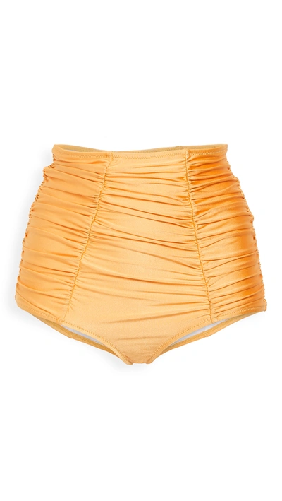 Dodo Bar Or Emma Metallic Ruched Bikini Briefs In Orange