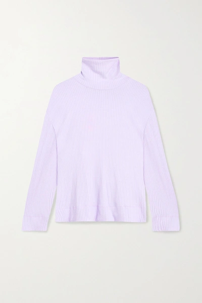 Leset Alison Oversized Ribbed Stretch-knit Turtleneck Sweater In Lavender