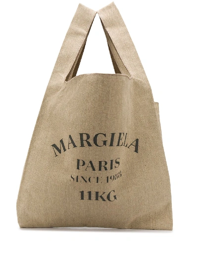 Maison Margiela Logo Print Shopper Tote In Neutrals