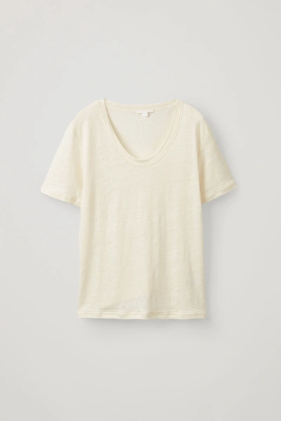 Cos Linen T-shirt With Raw Edges In White