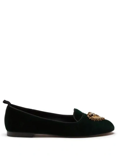 Dolce & Gabbana Velvet Devotion Slippers In Green