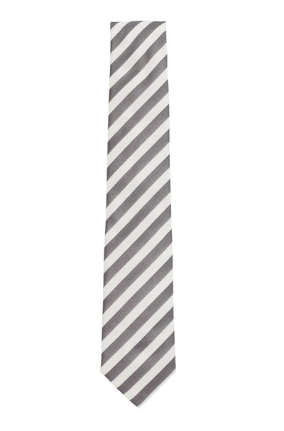 Hugo Boss - Block Stripe Tie In Silk Jacquard - Light Blue In Grey