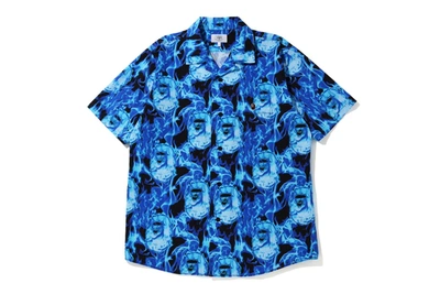 Pre-owned Bape  Flame Open Collar Shirt Blue