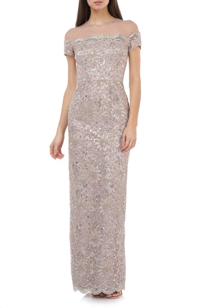 Js Collections Sequin Lace Gown In Champagne