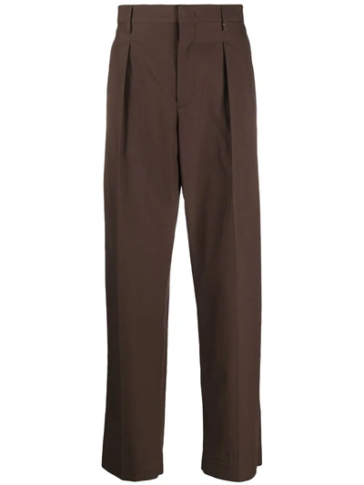 Valentino Side-stripe Wide-leg Tailored Trousers In Braun