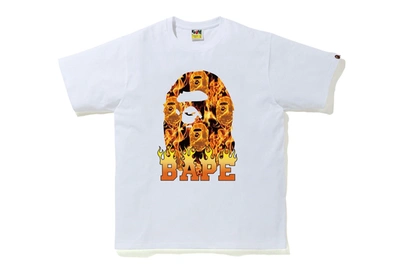 Pre-owned Bape Ape Head Flame T-shirt White/orange