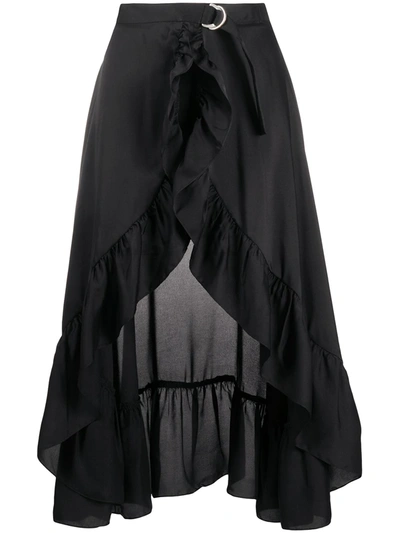 Sandro Ilona Ruffled Satin-twill Mini Skirt In Black