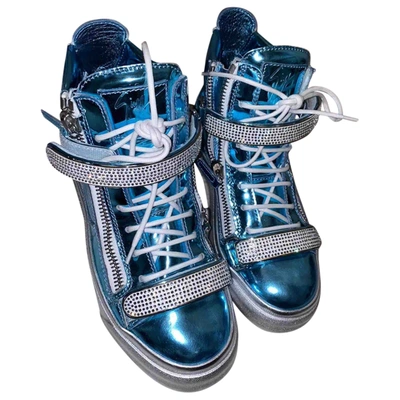 Pre-owned Giuseppe Zanotti Donna Patent Leather Trainers In Blue