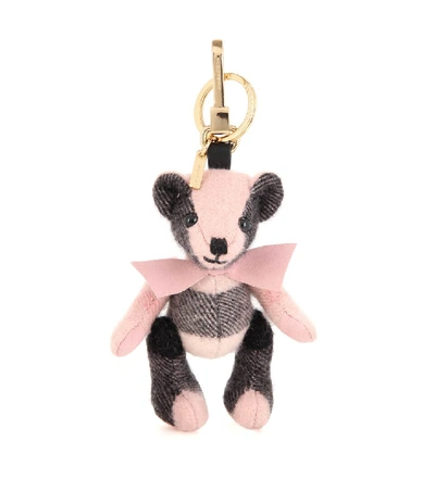 Burberry Thomas Bear Checl Cashmere Keyring In Ash Rose