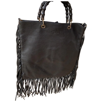 Pre-owned Gucci Bamboo Fringe Shopper Leather Tote In Black