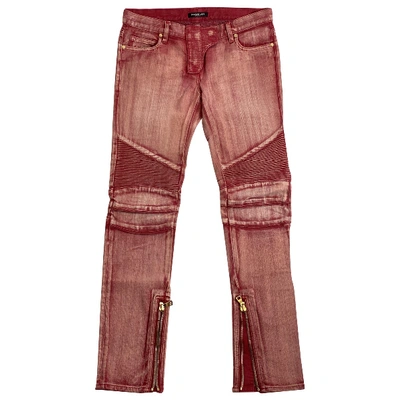 Pre-owned Balmain Red Cotton Trousers