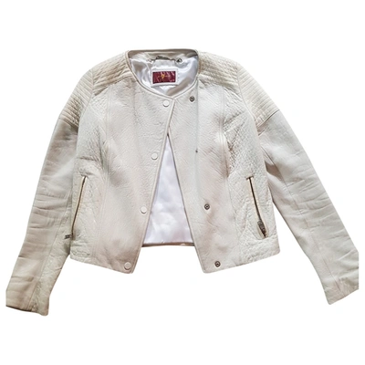 Pre-owned 7 For All Mankind Leather Jacket In White