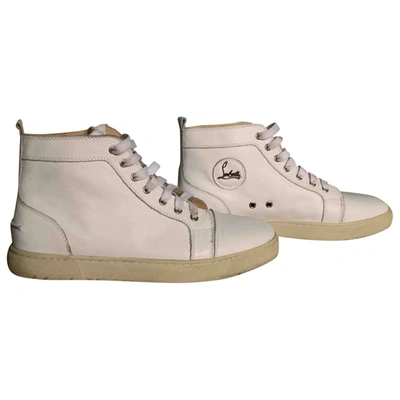 Pre-owned Christian Louboutin Leather High Trainers In Beige,grey