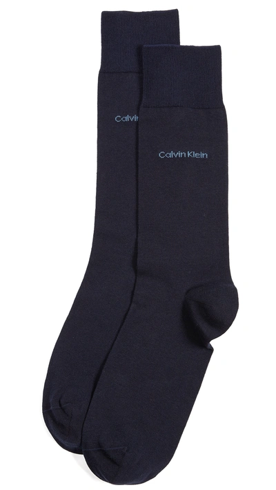 Calvin Klein Underwear Giza Cotton Solid Dress Socks In Navy