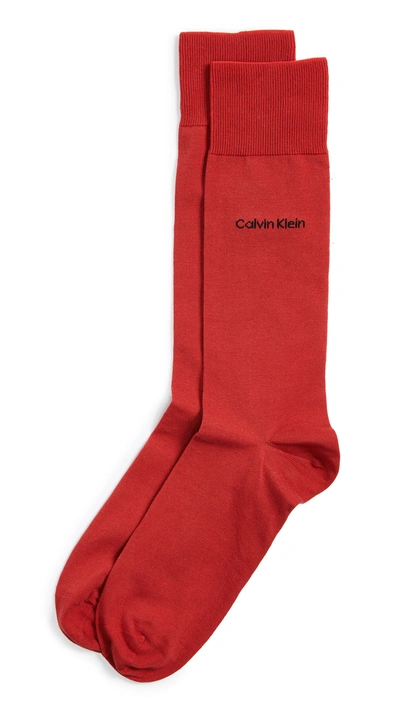 Calvin Klein Underwear Giza Cotton Solid Dress Socks In Red