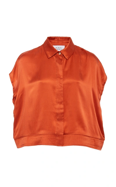Bird & Knoll Agathe Washed Silk Crepe De Chine Shirt In Orange
