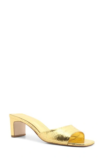 Schutz Women's Queliana Square-toe Metallic Leather Mules In Ouro Gold