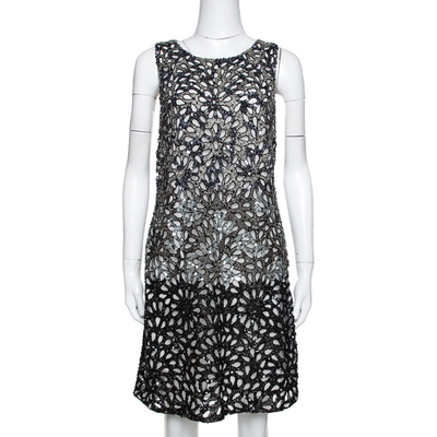 Pre-owned Alice And Olivia Limited Edition Embellished Tulle Laser Cut Remi Shift Dress M In Metallic