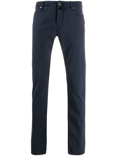 Jacob Cohen Lion Navy Stretch Cotton Trousers In Blue