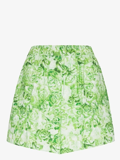Ganni Floral Print Shorts In Green