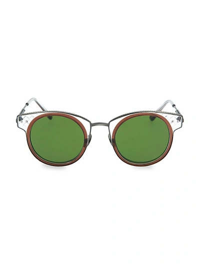 Bottega Veneta 46mm Round Clubmaster Sunglasses In Green