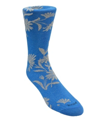 Duchamp London Men's Large Floral Dress Sock In Baby Blue