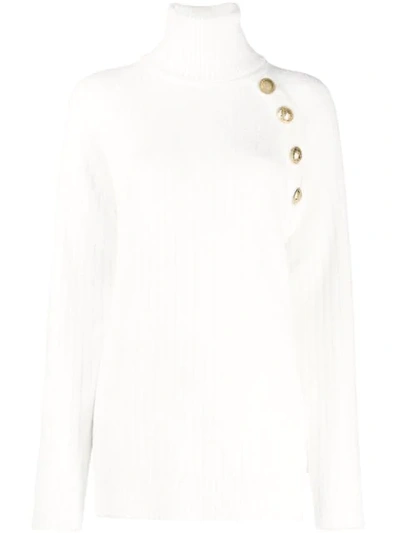 Balmain Button-embellished Knitted Jumper In White