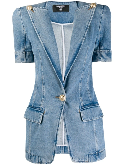 Balmain Vintage-effect Denim Jacket In Blue Jean Clair