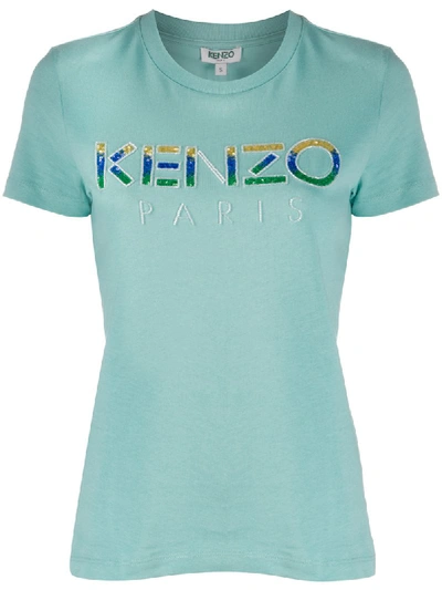 Kenzo Sequin Logo T-shirt In Green