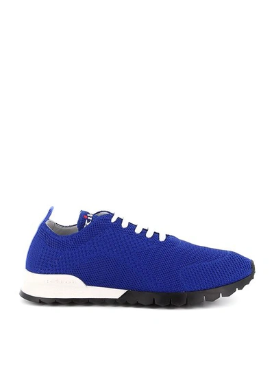 Kiton Stretch Knitted Lace-up Sneakers In Blue