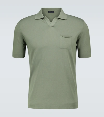 Thom Sweeney Knitted Polo Shirt With Open Collar In Green
