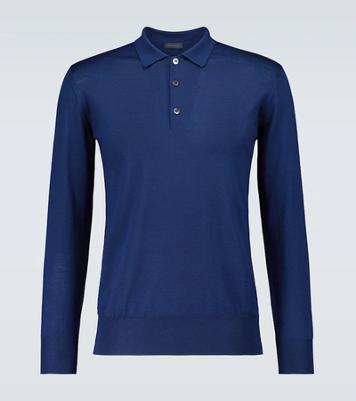 Thom Sweeney Long-sleeved Merino Wool Polo Shirt In Blue