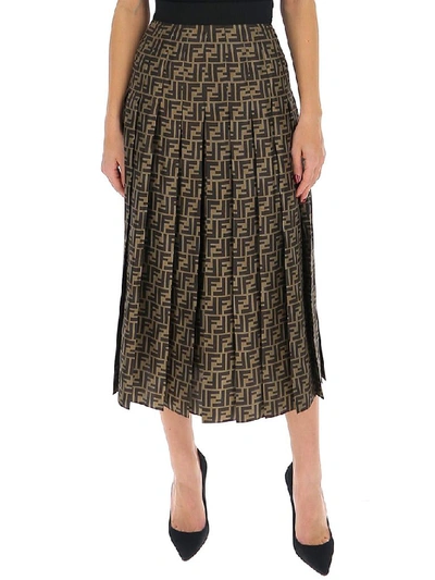 Fendi Ff Monogram Pleated Midi Skirt In Multi ModeSens