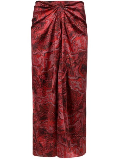 Ganni Tie-front Printed Stretch-silk Satin Midi Skirt In Samba