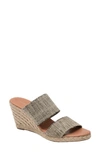 Andre Assous Amalia Strappy Espadrille Wedge Slide Sandal In Black And Beige Fabric