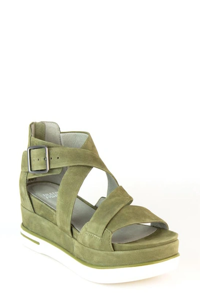 Eileen Fisher Boost Wedge Sandal In Olive Nubuck Leather