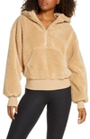 Alo Yoga Streetside Half Zip Faux Fur Hoodie In Camel