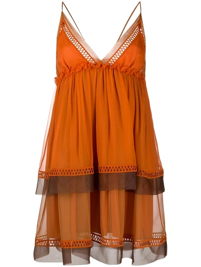 Alberta Ferretti V-neck Tiered Mini Dress In Orange,beige
