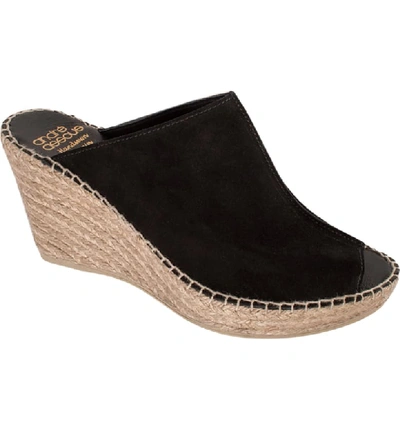 Andre Assous Women's Cici Platform Wedge Espadrille Slide Sandals In Black Suede