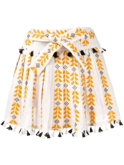 Dodo Bar Or Embroidered Tasseled Cotton-gauze Mini Skirt In White