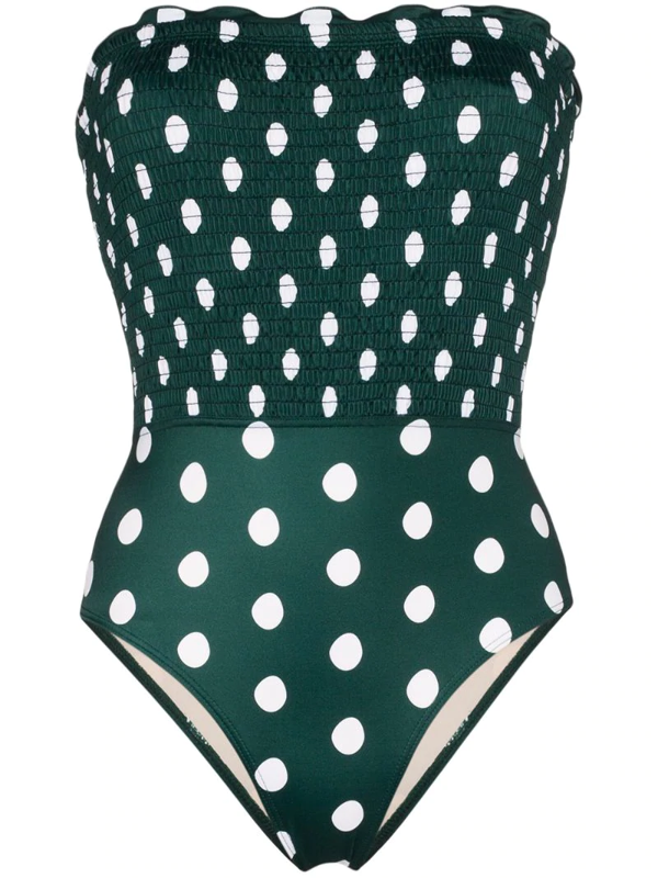 Peony Women's Soiree Polka Dot Smocked One-piece Swimsuit In Green ...