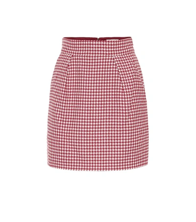 Alexandre Vauthier Pleated Houndstooth Cotton-blend Jacquard Mini Skirt In Dark Red