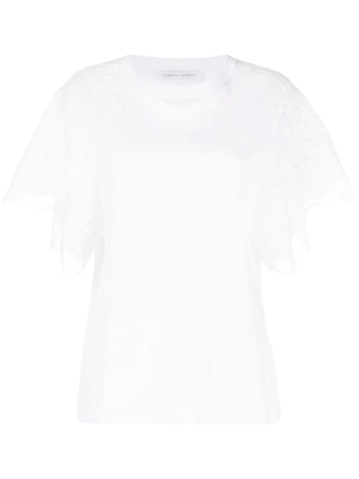 Alberta Ferretti Broderie Anglaise Sleeve T-shirt In White