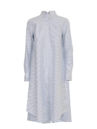 Thom Browne Pleat Back Shirtdress W/gg Placket In University Stripe Oxford In White