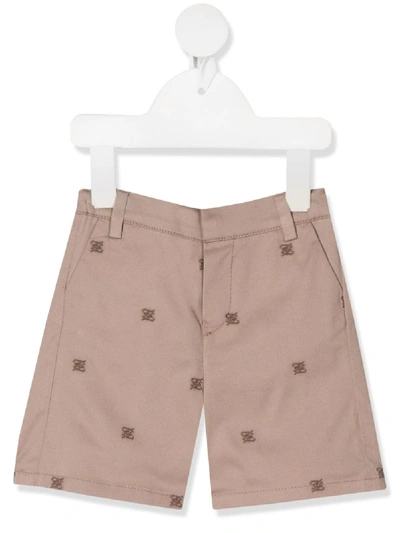 Fendi Babies' Karligraphy Beige Cotton Shorts In Brown