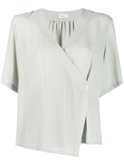 Filippa K Reagan Wrap Blouse In Green Fog