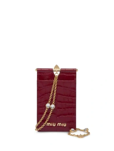 Miu Miu Croco-print Leather Badge Holder In Red