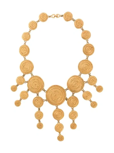 Pre-owned Dior 1980s  Textured Dangling Necklace In Gold