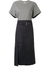 3.1 Phillip Lim / フィリップ リム Belted Paneled Mélange Cotton-jersey And Canvas Midi Dress In Navy